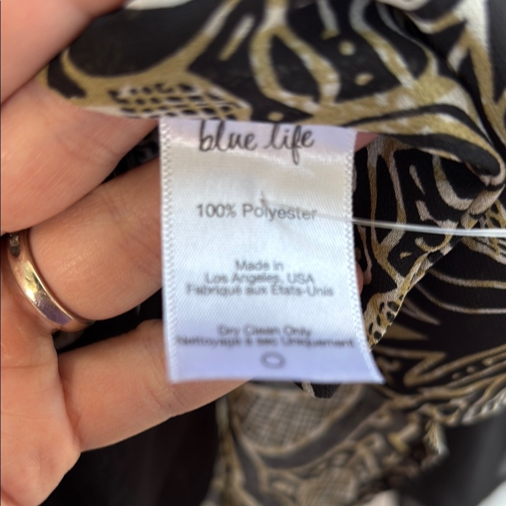 Blue Life Paisley Black and Cream Bell Sleeve Top sz S - Picture 5 of 7